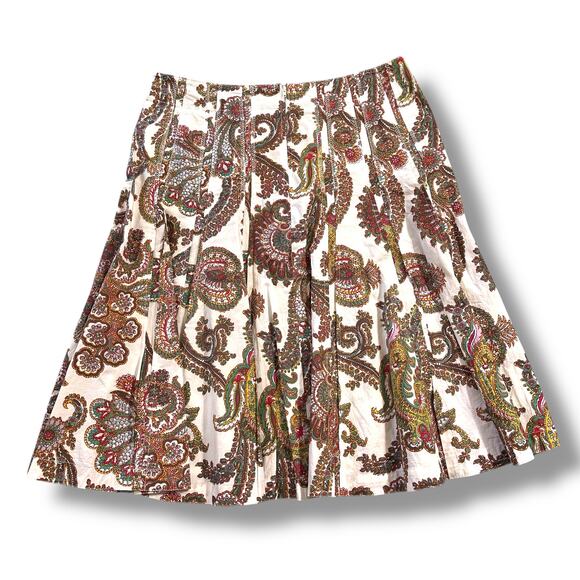CAbi Womens A Line Midi Skirt Paisley Print Button Accent Beige Red Green Size 8 - Picture 4 of 8